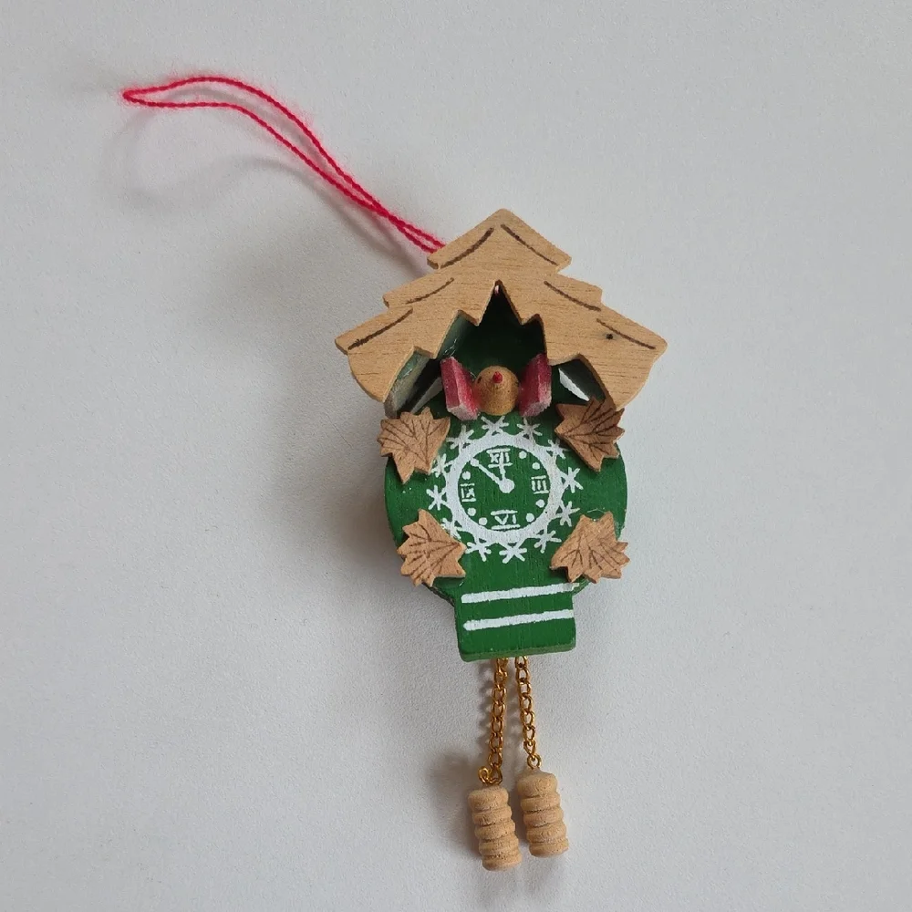 Christmas Ornament - Green Wooden Cuckoo Clock Ornament